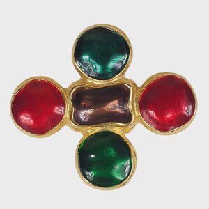 Vintage '90s Goldtone Multicolor Enamel Large Cross Brooch Pin to Pendant